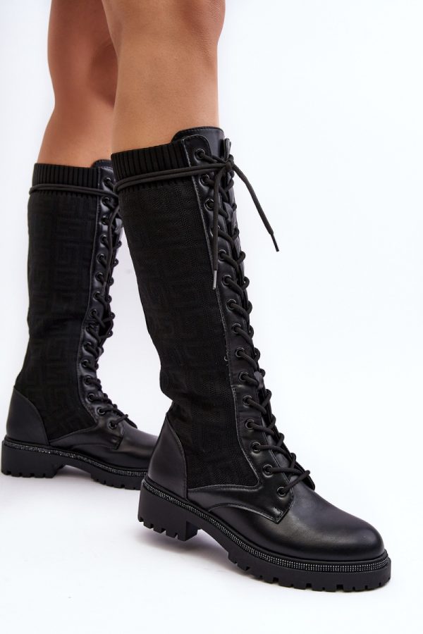 Black Thigh-Hight Boots in Over The Knee High Boots, Thigh High Boots with Fabric, Footbed, Upper Height and Heel Height