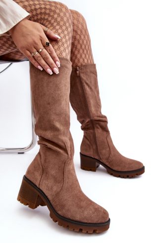 1009579.jpg Brown Thigh-Hight Boots in Over The Knee High Boots, Thigh High Boots with Fabric, Footbed, Upper Height and Heel Height