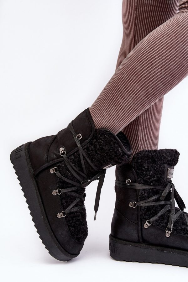 Black Snow Boots in Women`s Ankle Boots & Booties with Fabric, Warmers, Footbed, Upper Height, Heel Height and Platform Height