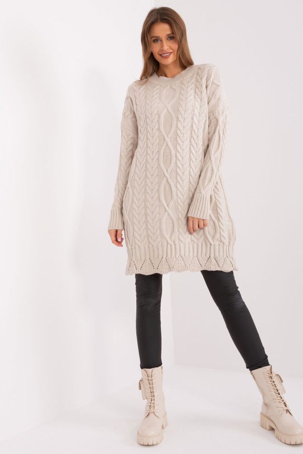 Beige Daydress in Day Dresses with Acrylic and Wool
