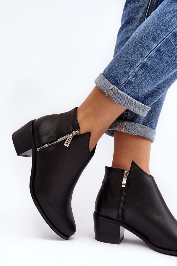 Black Heeled Low Shoes in Women`s Ankle Boots & Booties with Fabric, Warmers, Footbed, Upper Height and Heel Height