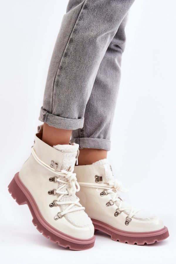 White Trapper Shoes in Women`s Ankle Boots & Booties with Fabric, Warmers, Footbed, Upper Height, Heel Height and Platform Height