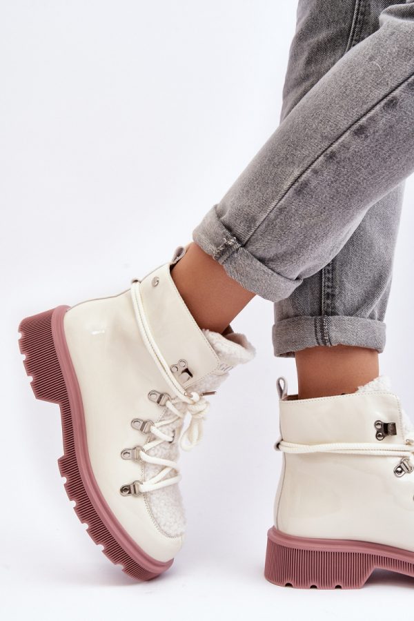 White Trapper Shoes in Women`s Ankle Boots & Booties with Fabric, Warmers, Footbed, Upper Height, Heel Height and Platform Height