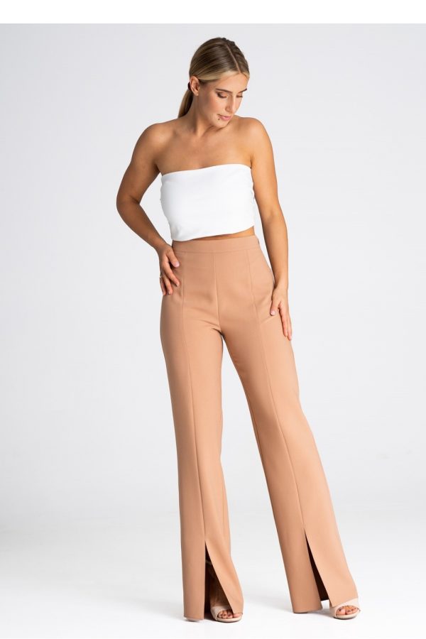 Brown Women Trousers in Pants, Trousers, Shorts with Spandex, Polyester and Viscose