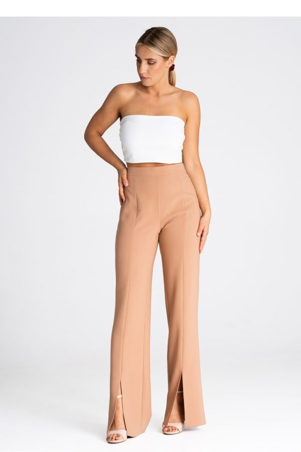 Brown Women Trousers in Pants, Trousers, Shorts with Spandex, Polyester and Viscose
