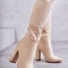 Beige Heel Boots in Over The Knee High Boots, Thigh High Boots with Fabric, Warmers, Footbed, Upper Height and Heel Height