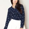Blue Long Sleeve Shirt in Shirts For Women with Polyester