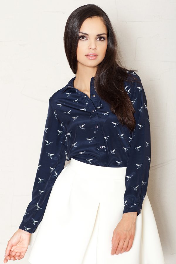 Blue Long Sleeve Shirt in Shirts For Women with Polyester