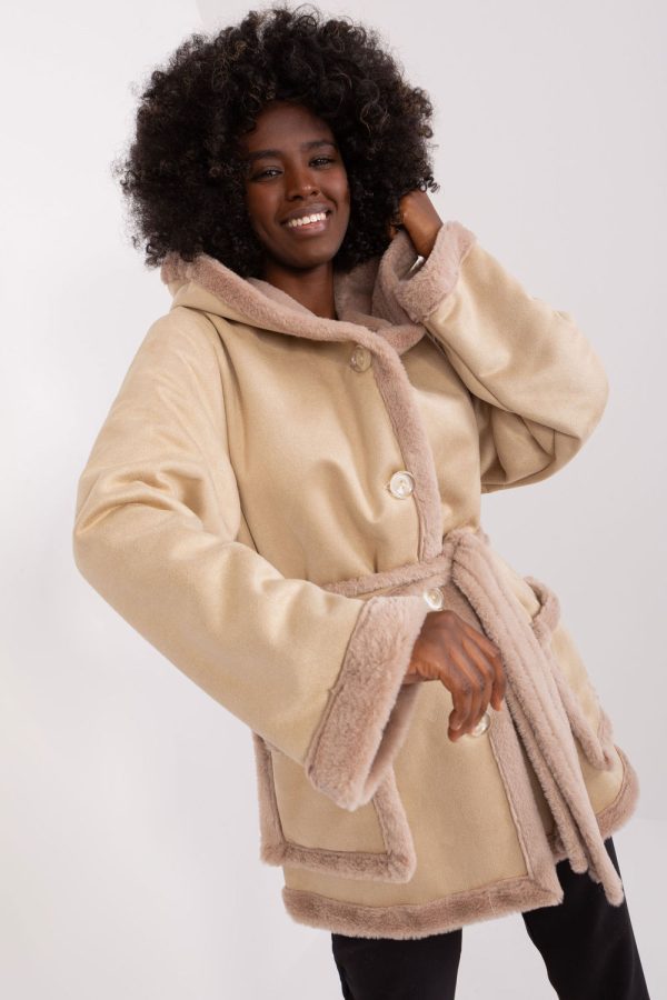 Beige Coat in Women`s Coats, Jackets with Cotton, Spandex and Polyester