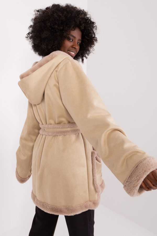 Beige Coat in Women`s Coats, Jackets with Cotton, Spandex and Polyester