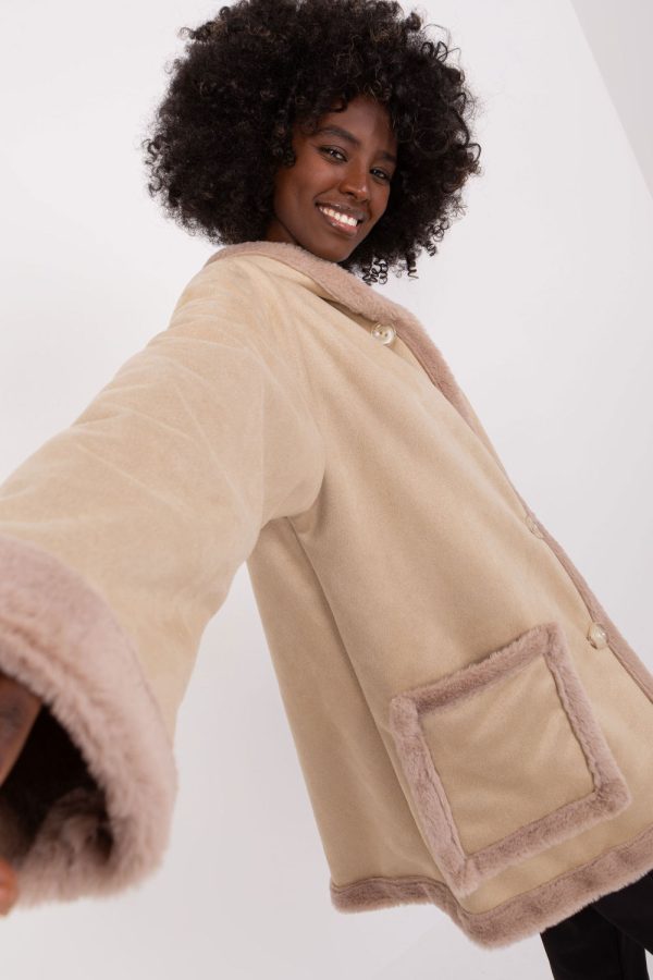 Beige Coat in Women`s Coats, Jackets with Cotton, Spandex and Polyester
