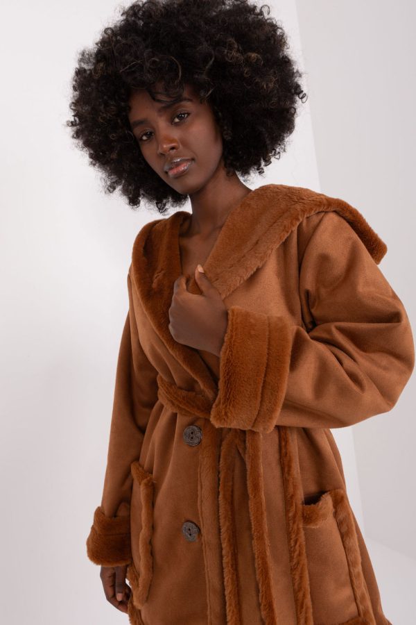 Brown Coat in Women`s Coats, Jackets with Cotton, Spandex and Polyester