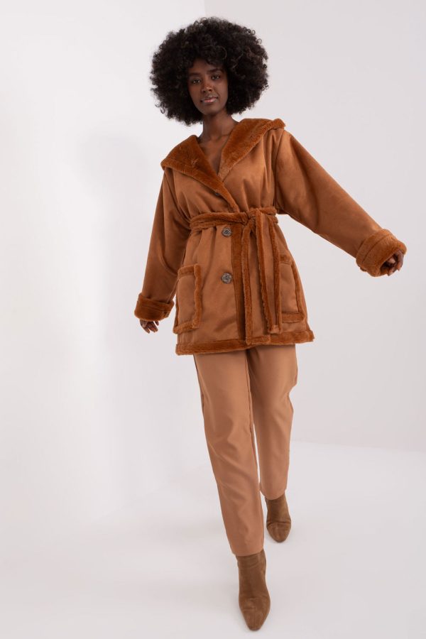 Brown Coat in Women`s Coats, Jackets with Cotton, Spandex and Polyester