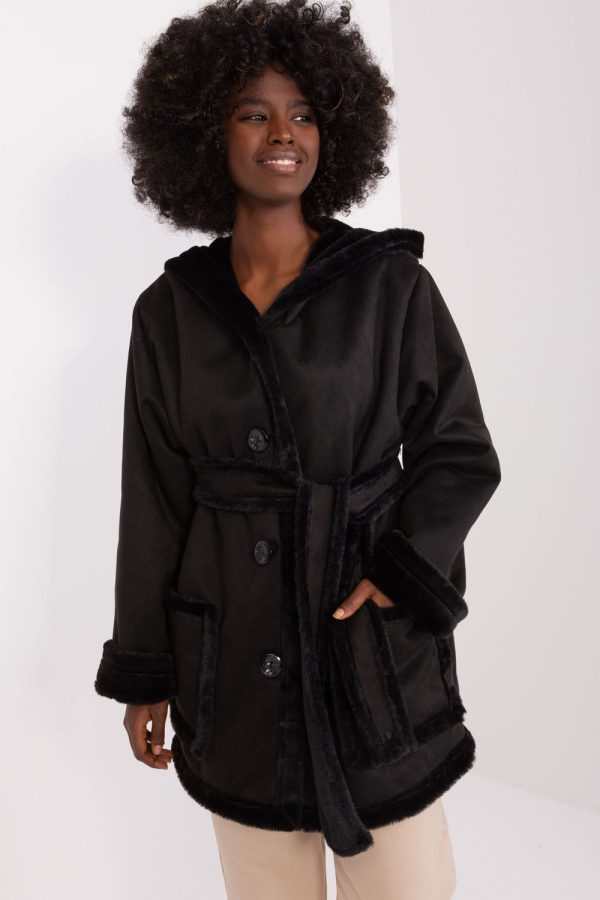Black Coat in Women`s Coats, Jackets with Cotton, Spandex and Polyester