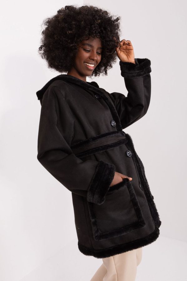 Black Coat in Women`s Coats, Jackets with Cotton, Spandex and Polyester