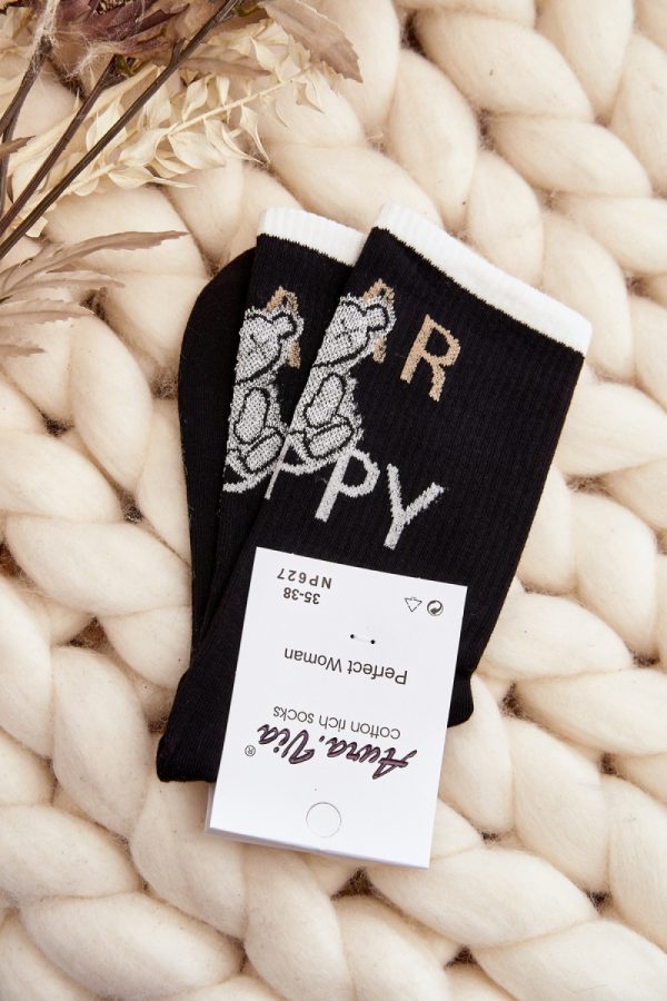 Black Socks in Hosiery, Legwear, Stockings And Tights For Women with Cotton, Spandex and Polyamide