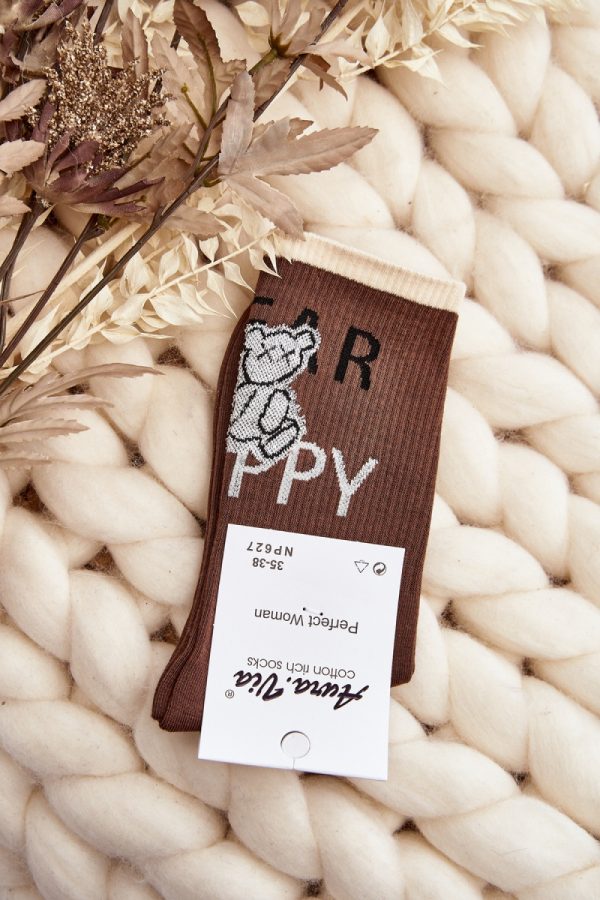 Brown Socks in Hosiery, Legwear, Stockings And Tights For Women with Cotton, Spandex and Polyamide