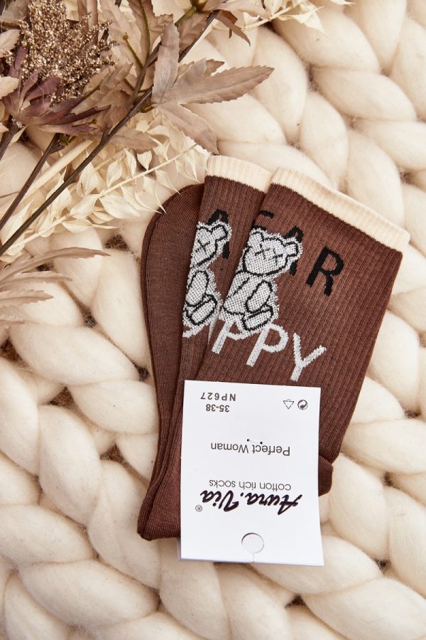 Brown Socks in Hosiery, Legwear, Stockings And Tights For Women with Cotton, Spandex and Polyamide
