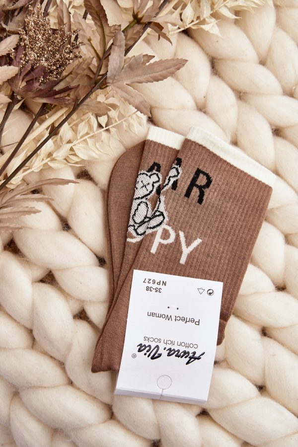 Brown Socks in Hosiery, Legwear, Stockings And Tights For Women with Cotton, Spandex and Polyamide