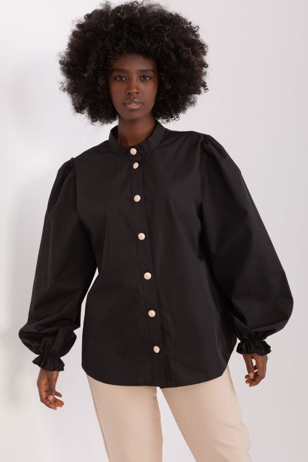 Black Long Sleeve Shirt in Shirts For Women with Cotton and Spandex
