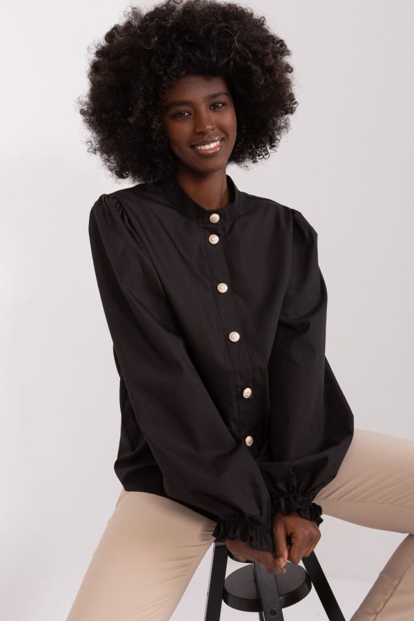 Black Long Sleeve Shirt in Shirts For Women with Cotton and Spandex