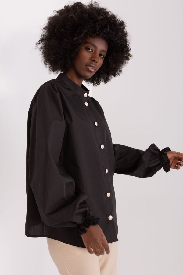 Black Long Sleeve Shirt in Shirts For Women with Cotton and Spandex