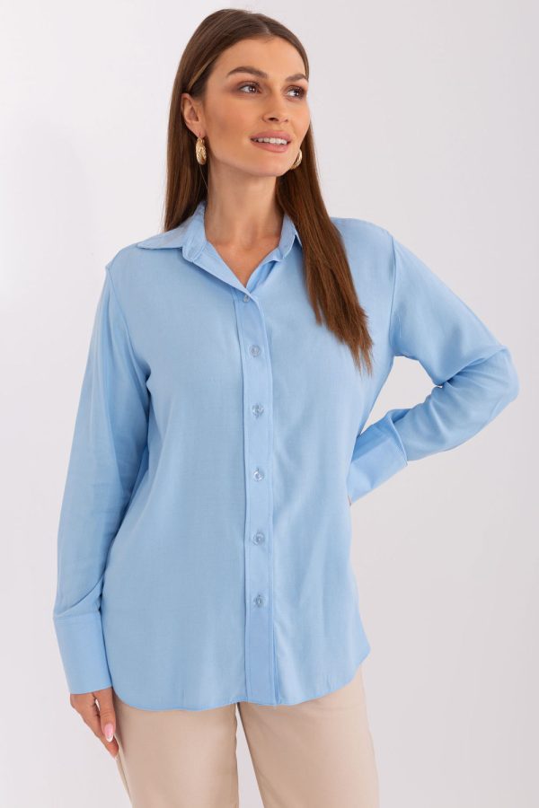Blue Long Sleeve Shirt in Shirts For Women with Viscose
