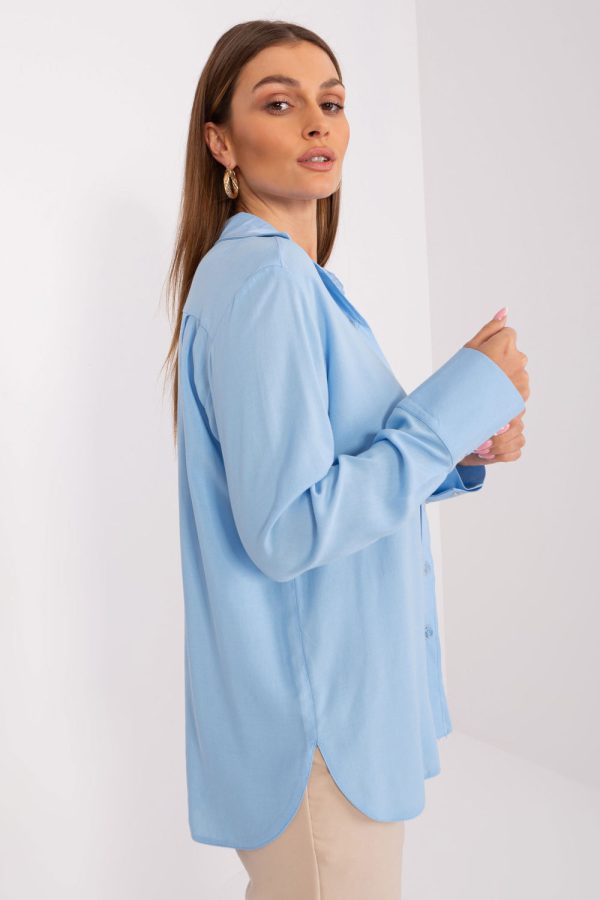 Blue Long Sleeve Shirt in Shirts For Women with Viscose