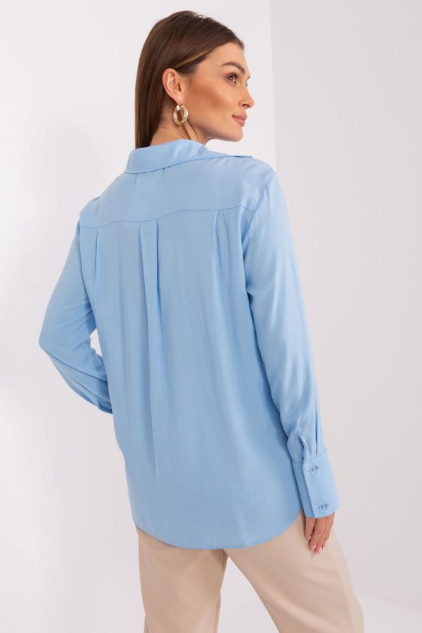 Blue Long Sleeve Shirt in Shirts For Women with Viscose