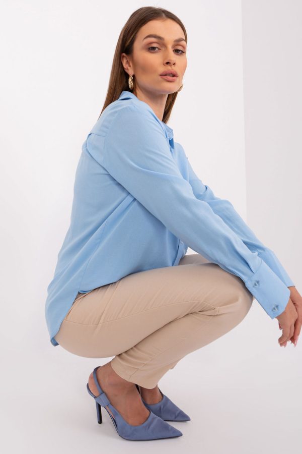 Blue Long Sleeve Shirt in Shirts For Women with Viscose