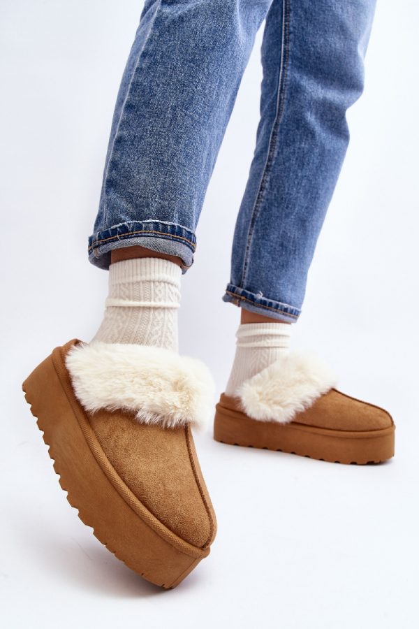 Brown Slippers in Slippers For Women with Fabric, Warmers, Footbed and Platform Height