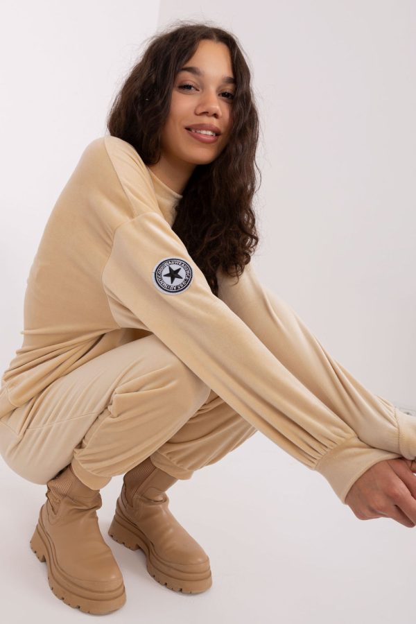 Beige Set in Pants, Trousers, Shorts with Spandex and Polyester