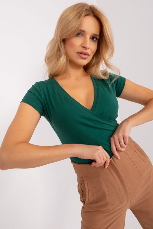Green Blouse in Women`s Blouses, Tunics with Cotton and Spandex