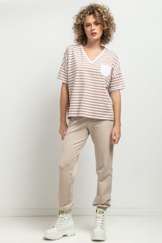 Beige Blouse in Women`s Blouses, Tunics with Cotton and Spandex