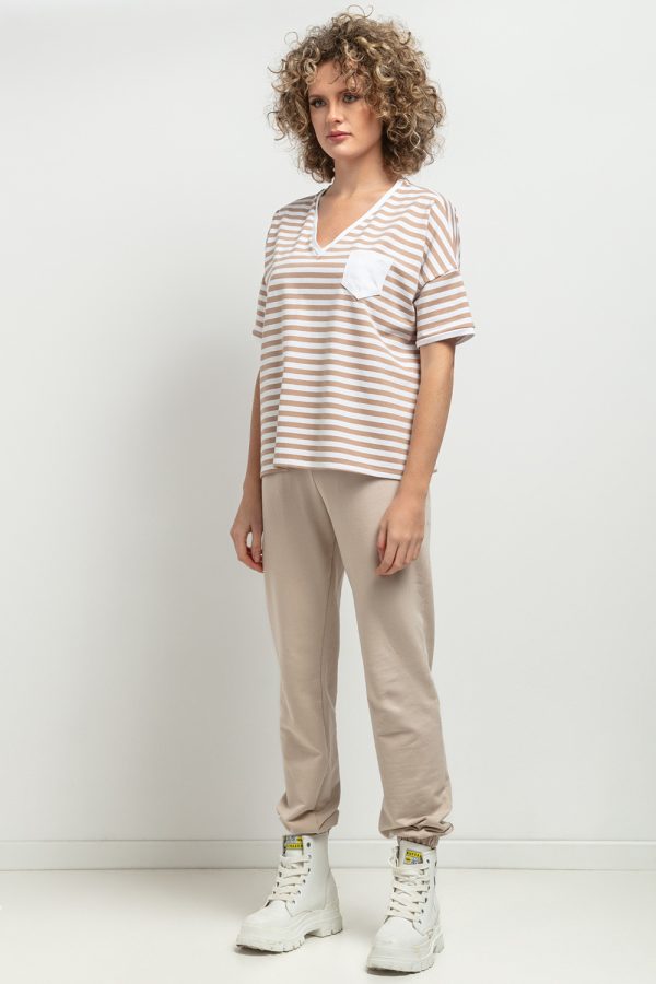 Beige Blouse in Women`s Blouses, Tunics with Cotton and Spandex
