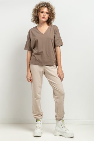 Brown Blouse 8 in Cotton and Spandex