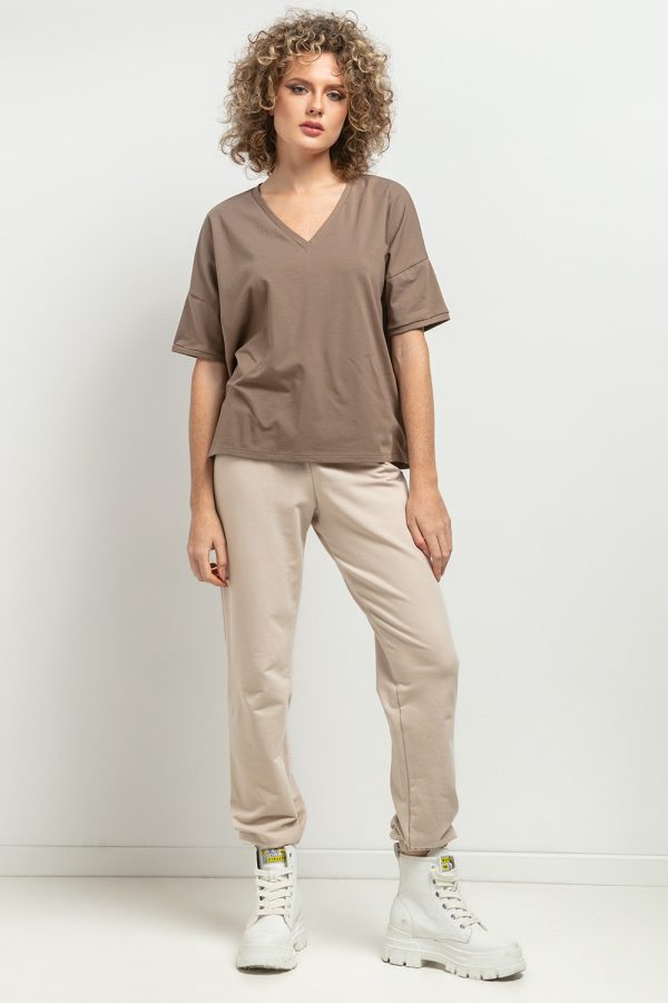 Brown Blouse 8 in Cotton and Spandex