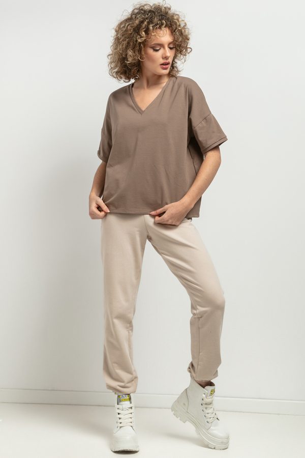Brown Blouse 8 in Cotton and Spandex