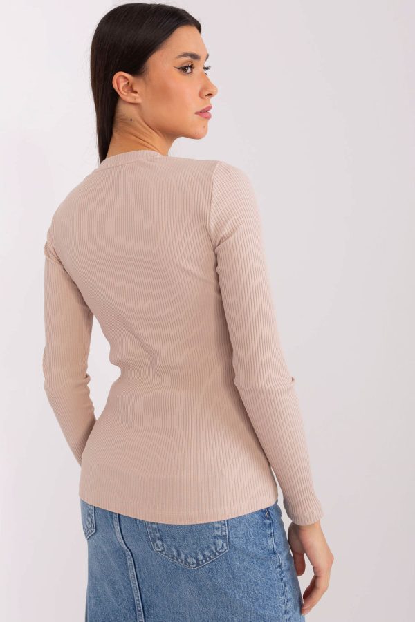 Beige Blouse in Women`s Blouses, Tunics with Cotton and Spandex