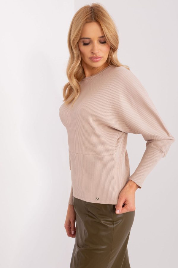 Beige Blouse in Women`s Blouses, Tunics with Cotton and Spandex
