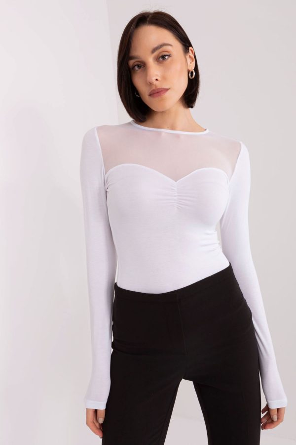 White Blouse in Women`s Blouses, Tunics with Spandex and Viscose