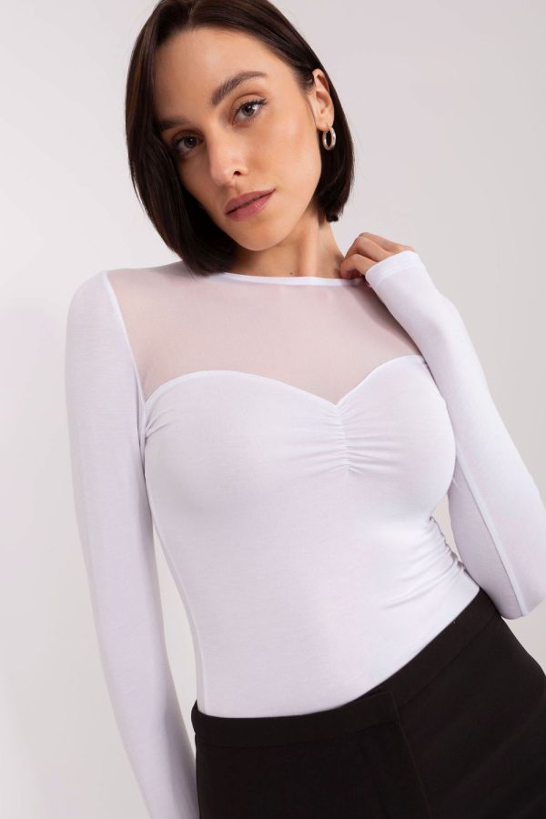 White Blouse in Women`s Blouses, Tunics with Spandex and Viscose