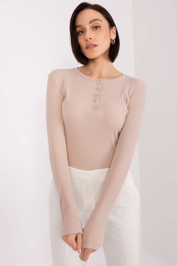 Beige Blouse in Women`s Blouses, Tunics with Cotton and Spandex