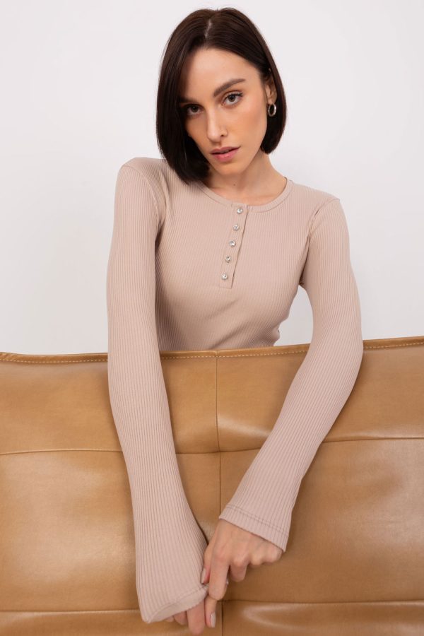 Beige Blouse in Women`s Blouses, Tunics with Cotton and Spandex