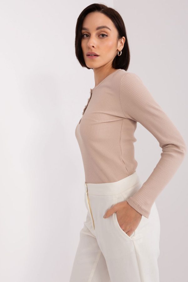 Beige Blouse in Women`s Blouses, Tunics with Cotton and Spandex