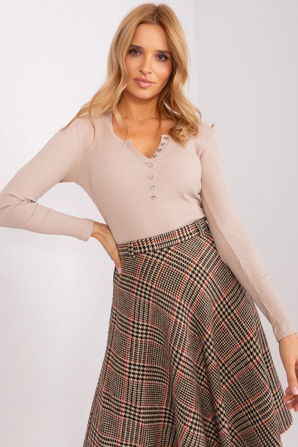 Beige Blouse in Women`s Blouses, Tunics with Cotton and Spandex