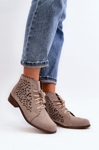 Beige Boots in Women`s Ankle Boots & Booties with Fabric, Footbed and Upper Height