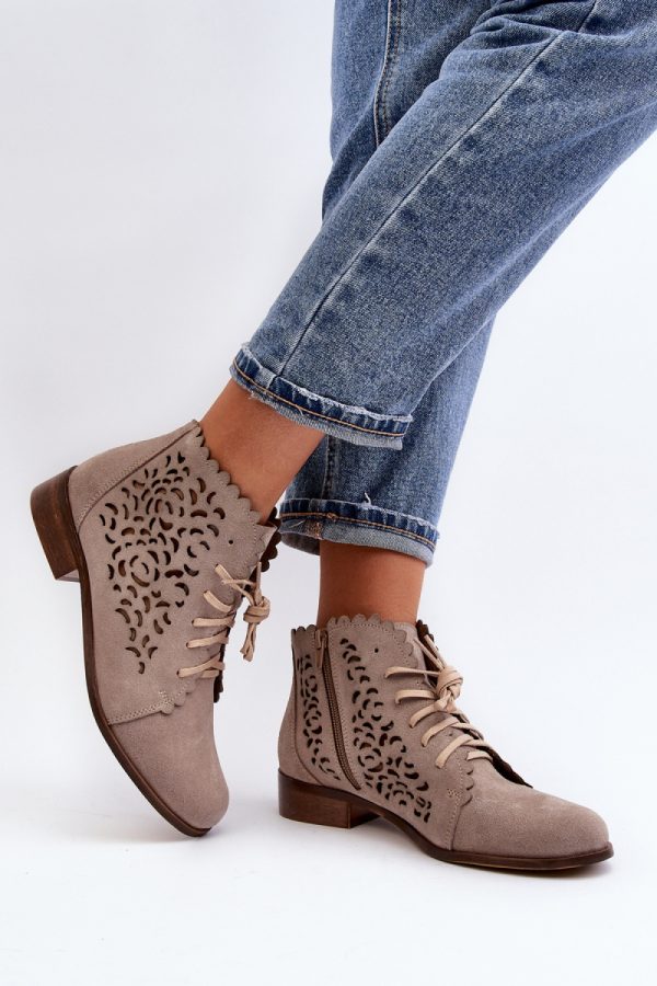 Beige Boots in Women`s Ankle Boots & Booties with Fabric, Footbed and Upper Height