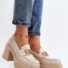 Beige Heeled Low Shoes in Women`s Ankle Boots & Booties with Fabric, Footbed, Upper Height, Heel Height and Platform Height