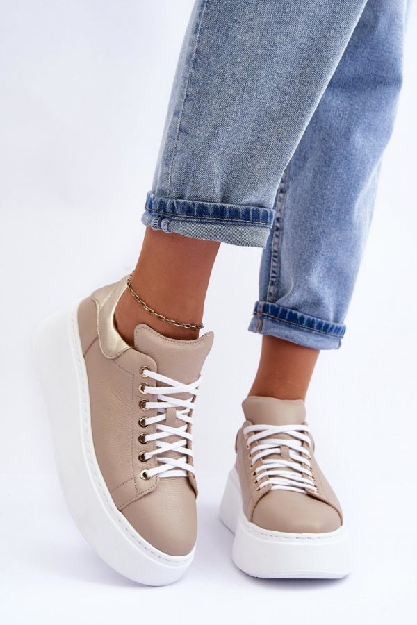 Beige Sport Shoes in Women`s Athletic Shoes, Trainers, Sneakers with Fabric, Footbed, Upper Height and Platform Height